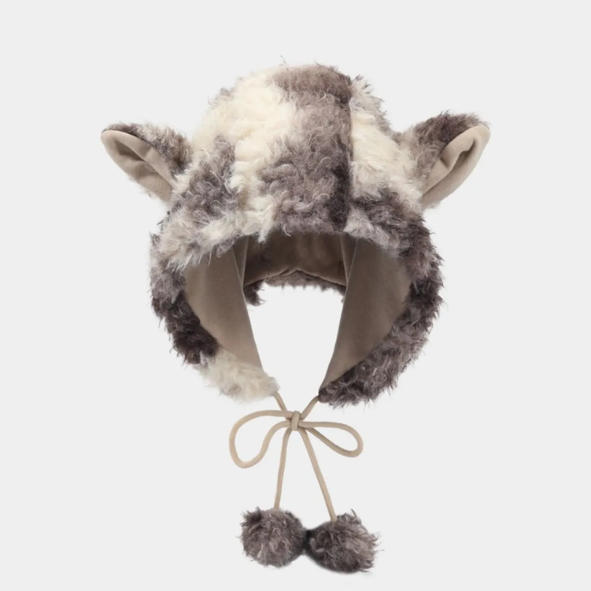 

Adorable Sheep Ear Beanie Hat Fuzzy Curly Winter Faux Fur Plush Lamb's Wool Caps Performance Bomber Hats for JK Girl