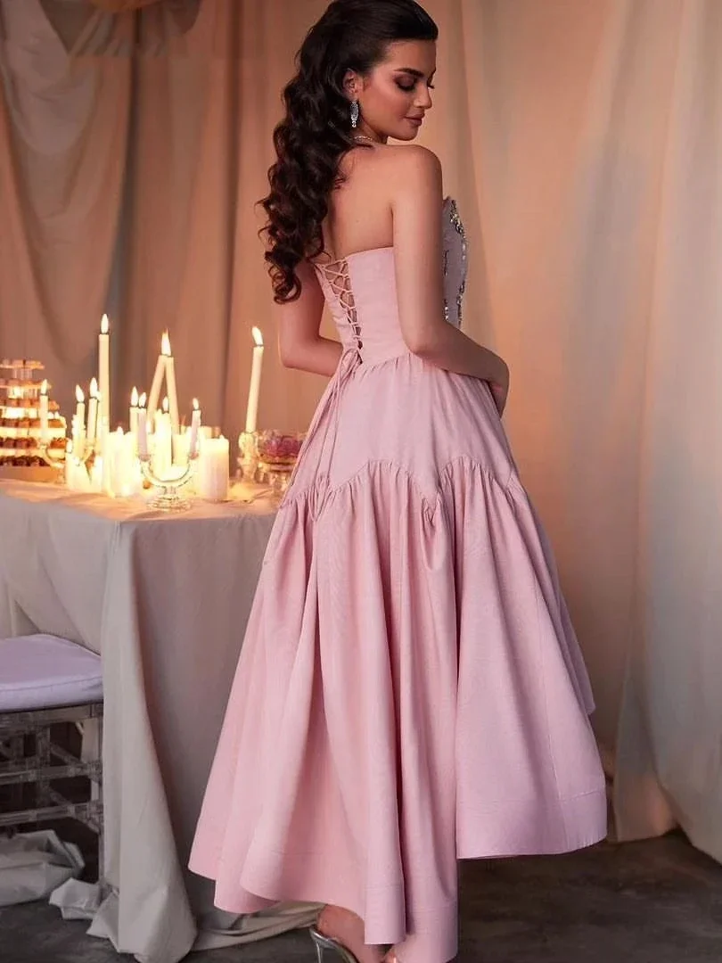 Customized Elegant Evening Dresses Ankle Length A-Line Prom Dresses Crystal Beaded Princess Robe De Mariée Party Gown For Women