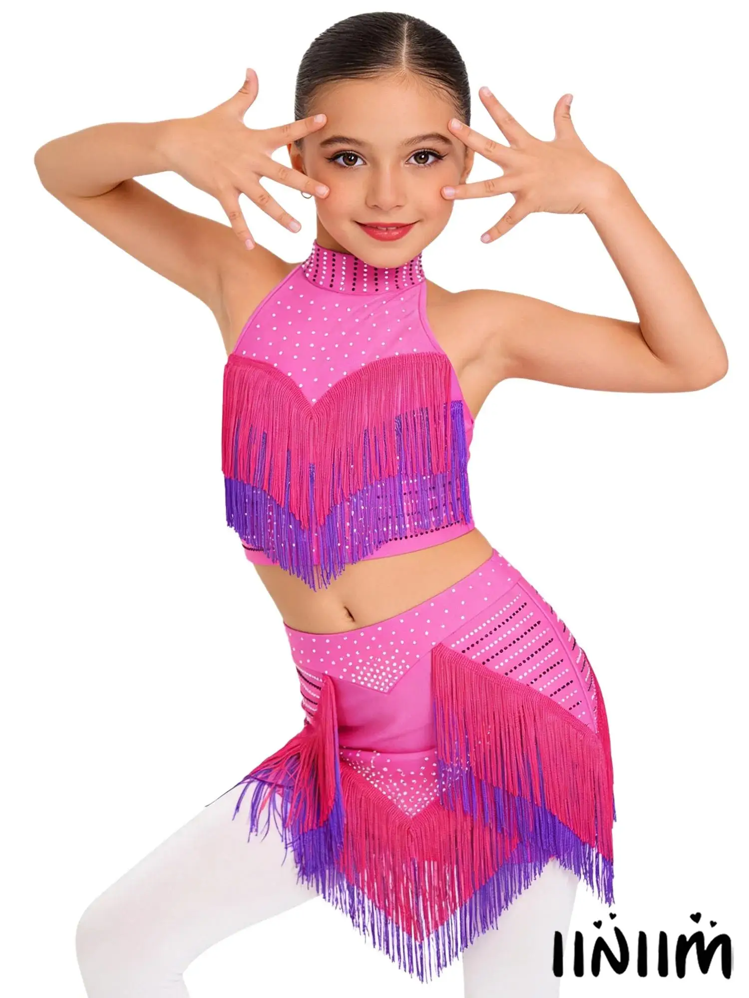 

Kids Gymnastics Jersey Artistic Figure Skating Ballet Lyrical Dance Leotards Dress Lyrical Dance Crop Top with Shorts Skirt Suit