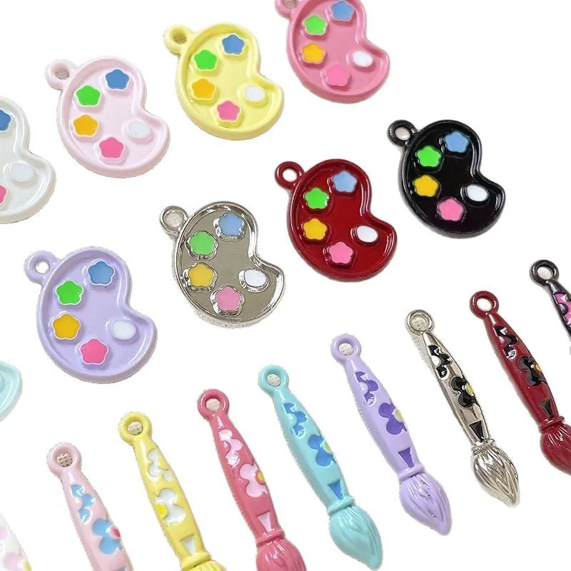 

10pcs/lot DIY Mix Jewelry Accessories Alloy Palette Brush Hand-painted Charms Phone Pendant