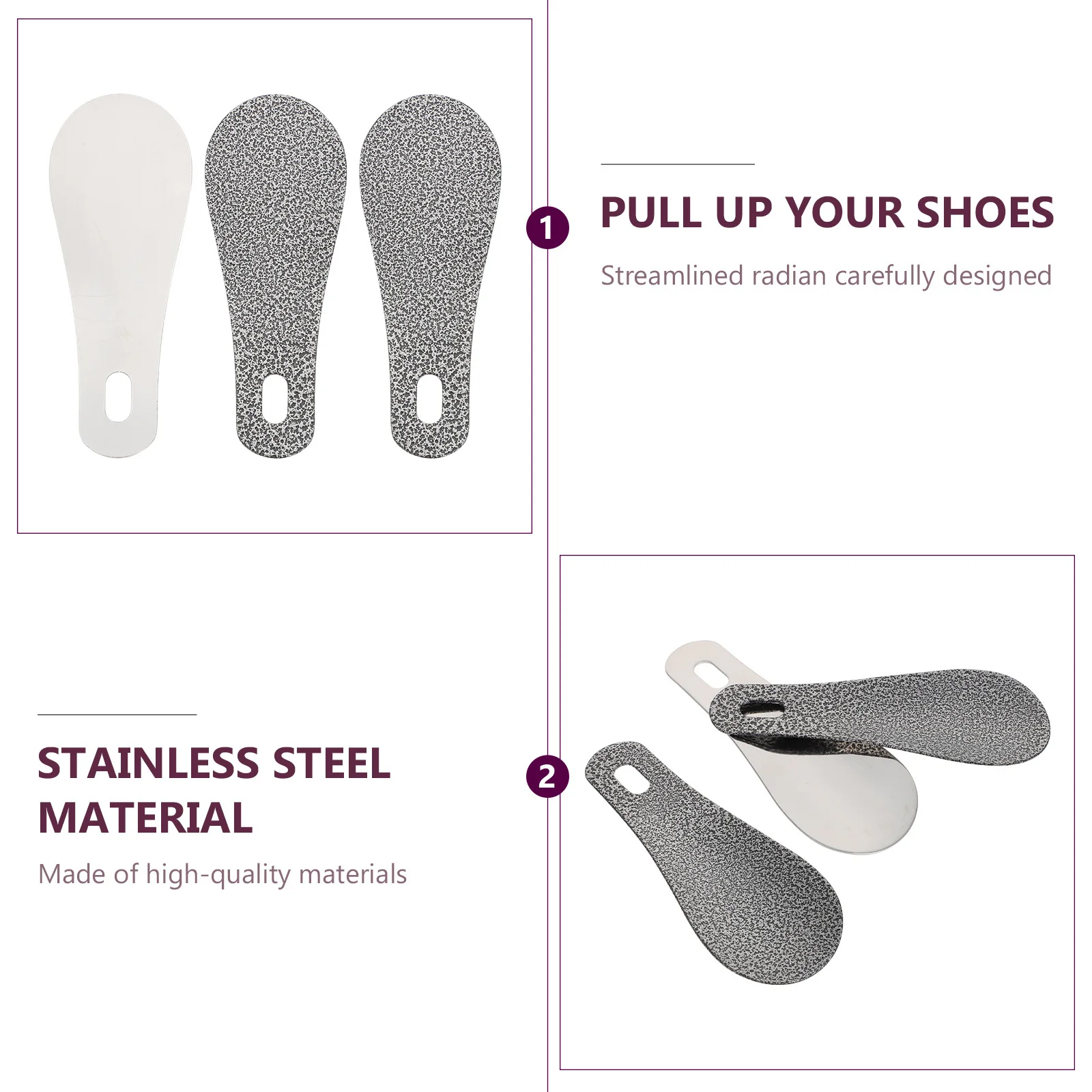 

3Pcs Stainless Steel Shoehorns Rational Bending Design Comfort Fit Heel Non-Slip Shoe Wearing Auxiliary Tools for Men Women
