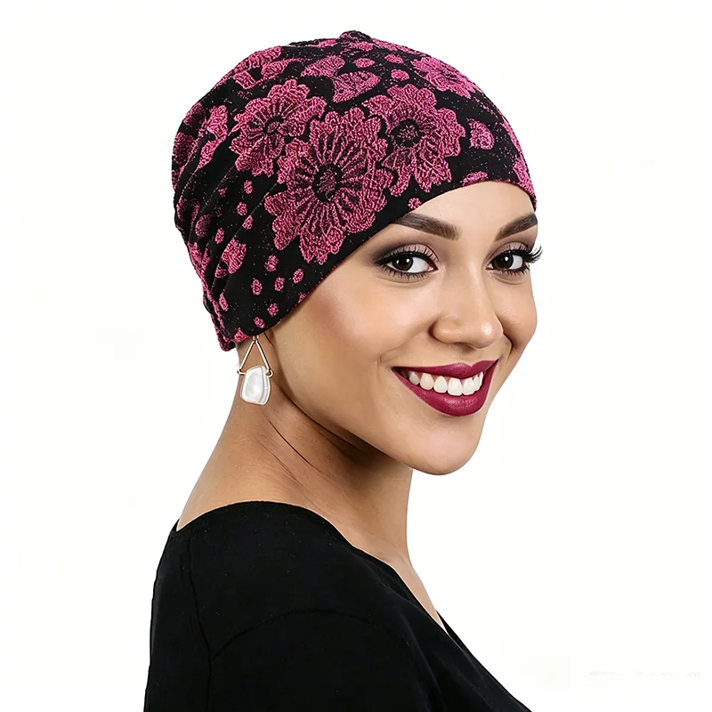 New Women Lace Embroidery Flower Turban Cap Muslim Mesh Inner Hijab Hat Under Scarf Cap Lady Cancer Chemo Cap Hair Loss Hats - view 4