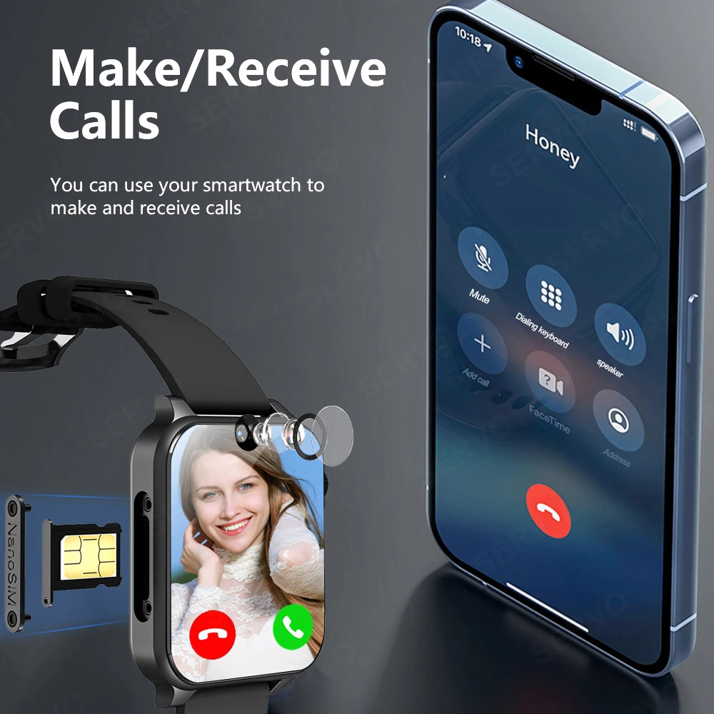 4GB 64GB 1.99In 4G Smart Watch Men Sim Card Slot Dual Camera Phone WIFI GPS Ultra Smartwatch Google Play Store Games APP KOM3