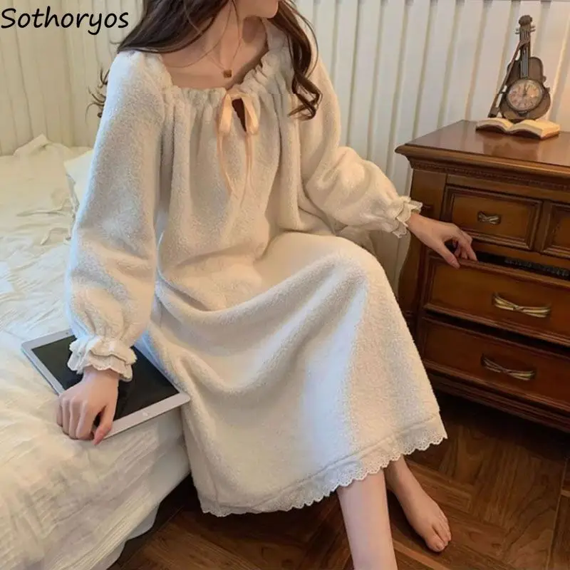 

Ночные рубашки из кораллового флиса, женские теплые свободные пижамы, повседневные милые домашние рубашки принцессы, бархатные, плотные, зимние, универсальные для девочек