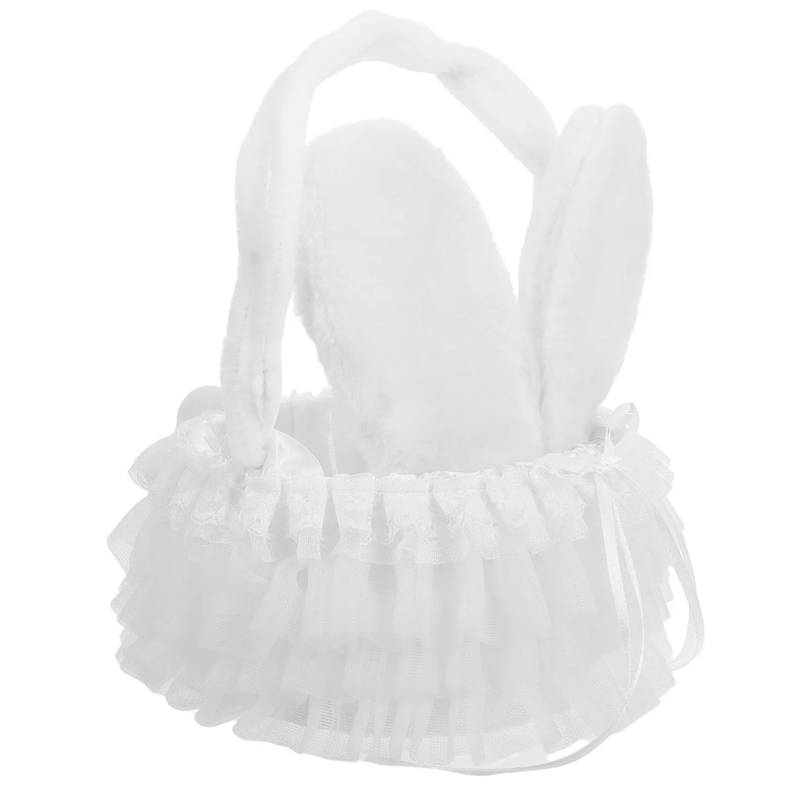 

Easter Bunny Flower Basket White Kids Tote Handwoven Storage Party Favors Candy Bags Boys Buckets Egg Hunting Decor