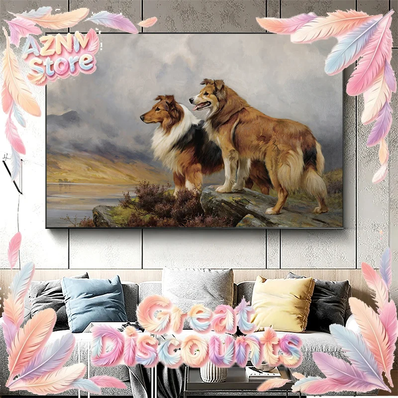 2026Vintage Dog Portrait Print Poster Setters Foxhound Spaniel Collie Canvas Painting Farmhouse Pet Wall Art Picture Home Decor