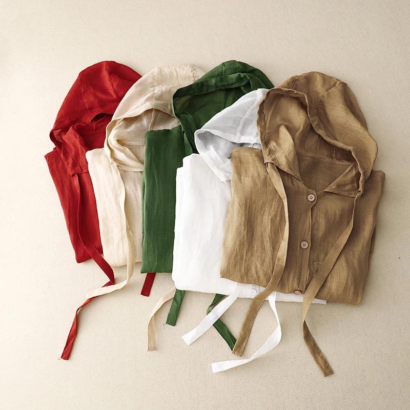 หมวกผ้าฝ้ายลินินสำหรับผู้หญิง ป้องกันแสงแดด เสื้อคลุมฤดูร้อนบางเบา ใส่ไปชายหาด ใส่ในห้องแอร์ ทรงหลวม แขนยาว