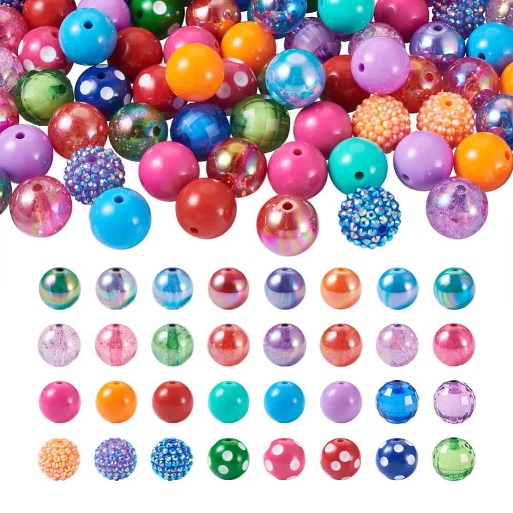 

82Pcs 32 Style Opaque & Transparent Acrylic Beads 19~20mm Round Chunky Bubblegum Beads for DIY Jewelry Making