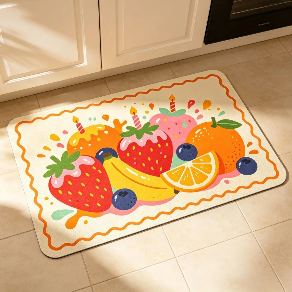 VIKAMA Cute Fruit Print Kitchen Floor Mat,Non-Slip Water Absorbent Doormat,Washable Anti-Fatigue Rug for Home Hallway, Bathroom