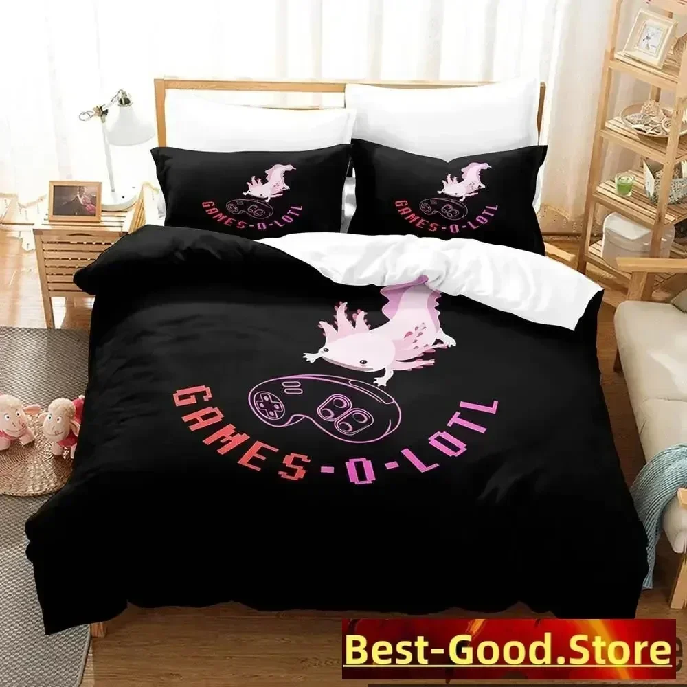 Gamesolotl Axolotl Video Gamer Kawaii Pastel Goth Bedding Set Duvet Cover Sheet Printed Bed Set Pillowcase Bed Comforter Bedroom 6