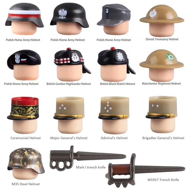 MOC WW1 British Soldeirs Helmets Building Blocks Polish Army Cap Army Infantry Accessories Bricks Toys Kids Gift