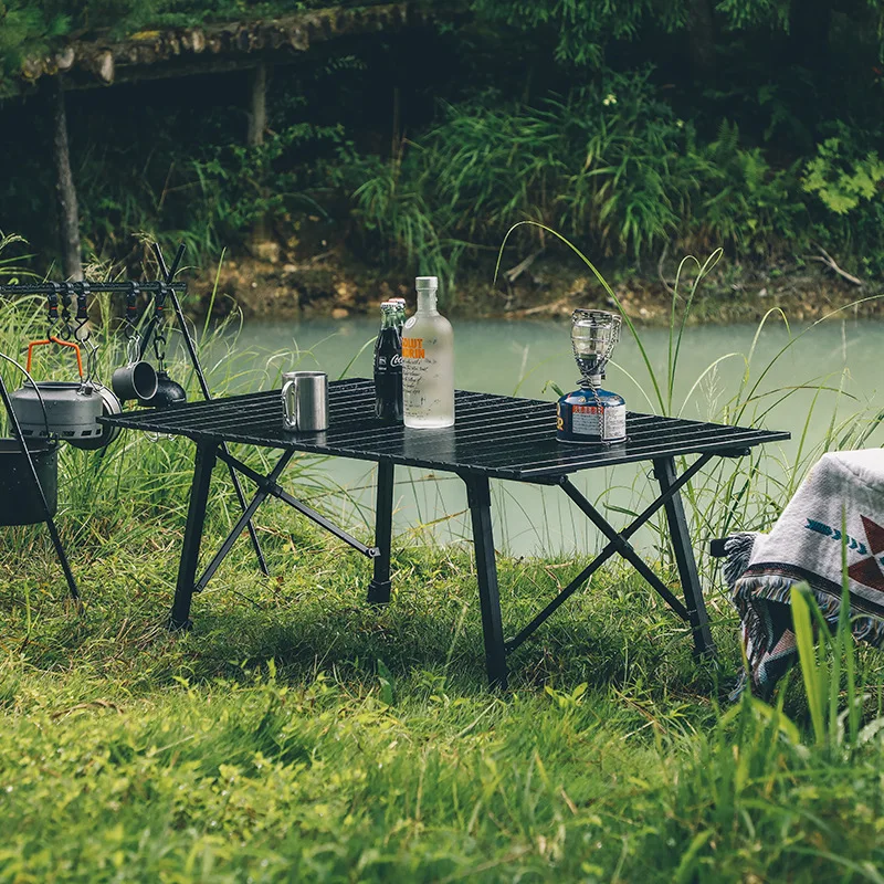 

Складной уличный стол, черный, из алюминиевого сплава, ветроустойчивый, для кемпинга, с регулируемой высотой