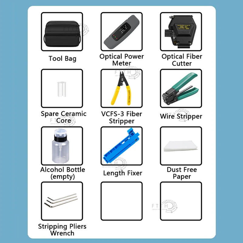 Fiber Optic Tool Kit with SKL-6C Fiber Cleaver -70+10dBm Mini Optical Power Meter 10Mw Visual Fault Locator