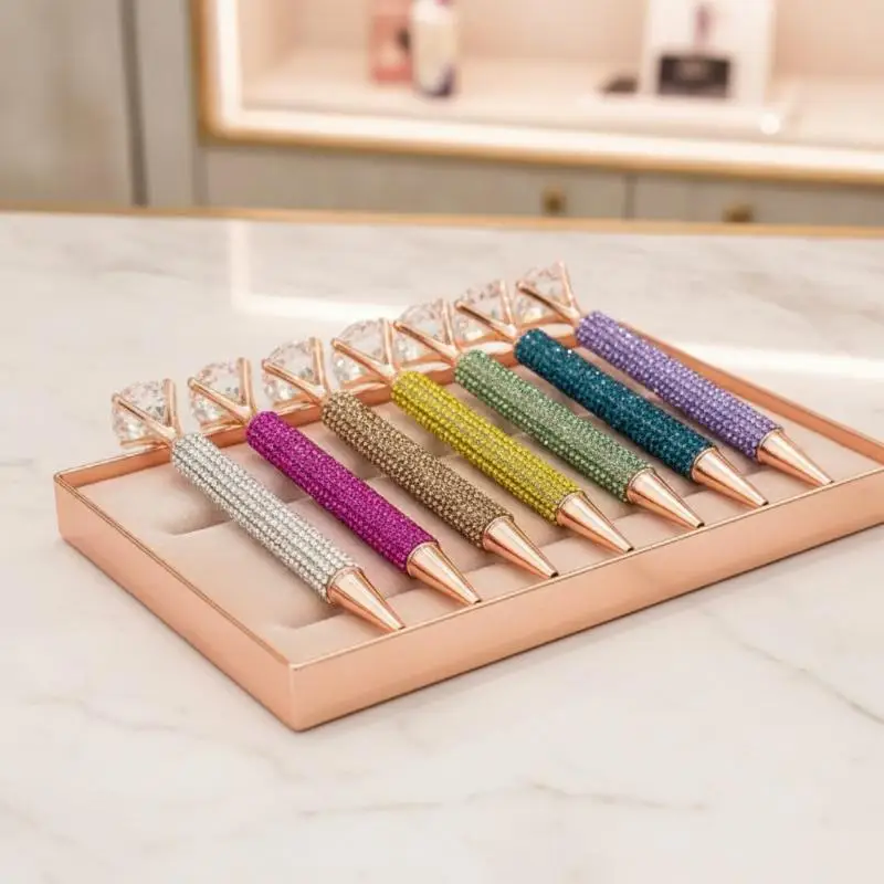 Rhinestone Ballpoint Pen Rotatable Metal Crystal Bling Writing Pen For Student Office Wedding Party Business Present