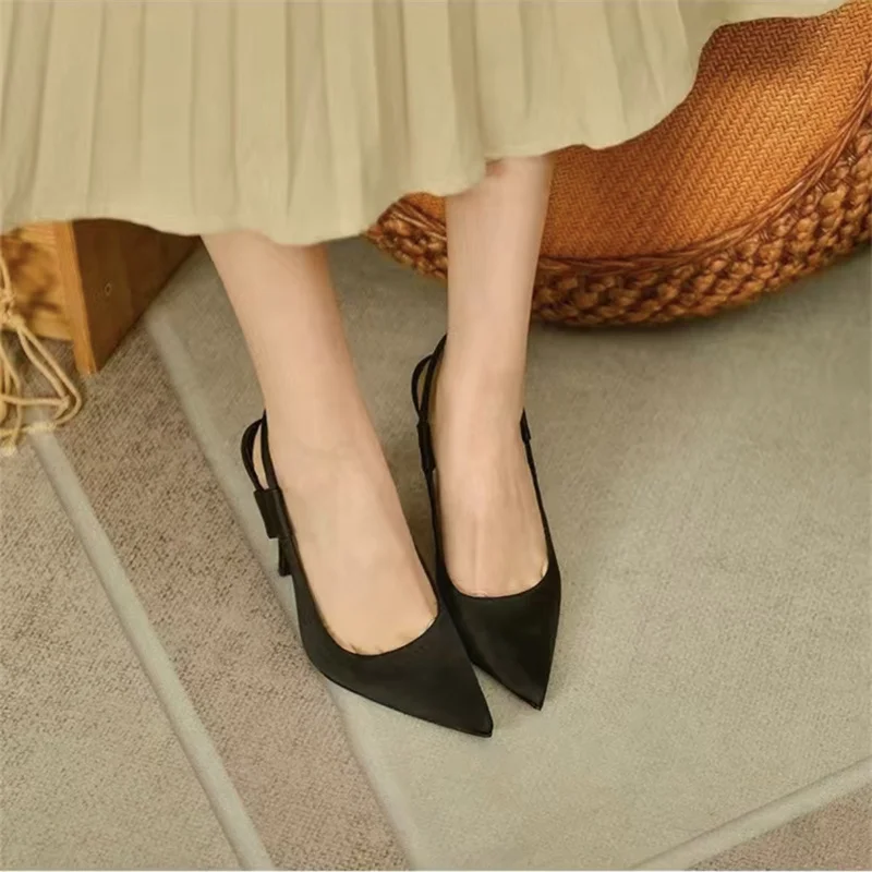 2024 Summer New Brand Women\'s Slingback Shoes Pointed Toe Slip on Sandals for Women Thin High Heel Ladies Elegant Pumps Shoes