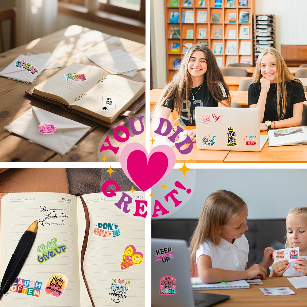 50 szt. Przezroczystych Naklejek Motywacyjnych Inspirujących dla Nastolatków i Uczniów, Naklejki Pozytywne na Butelki z Wodą, Naklejki na Laptopa, Zestaw