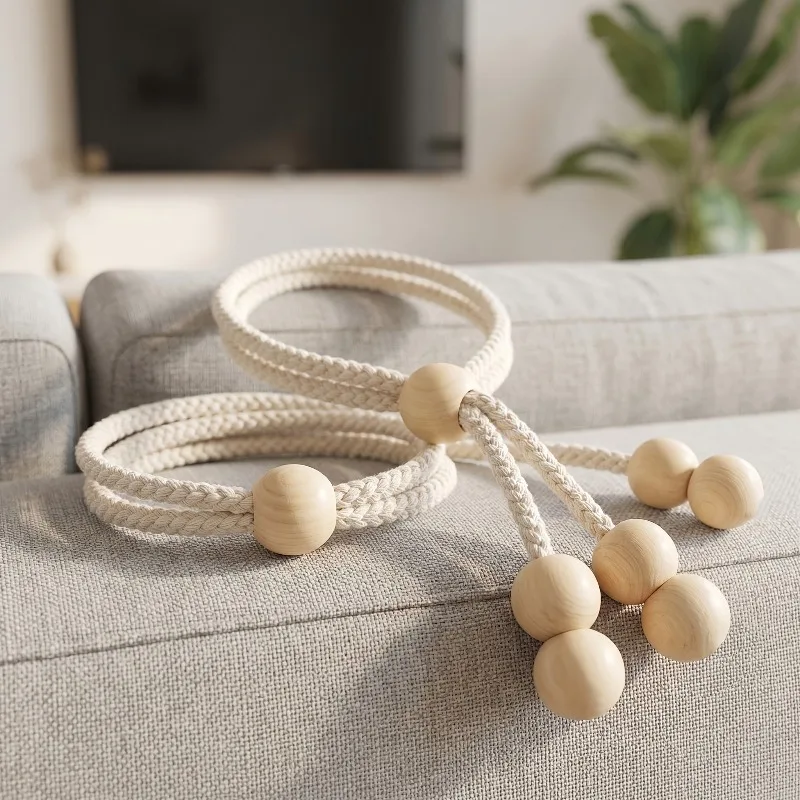 4pcs Wooden Bead Curtain Straps, Adjustable Elasticity, Used for Curtain Straps and Ropes in Living Rooms, Outdoor Areas, Etc