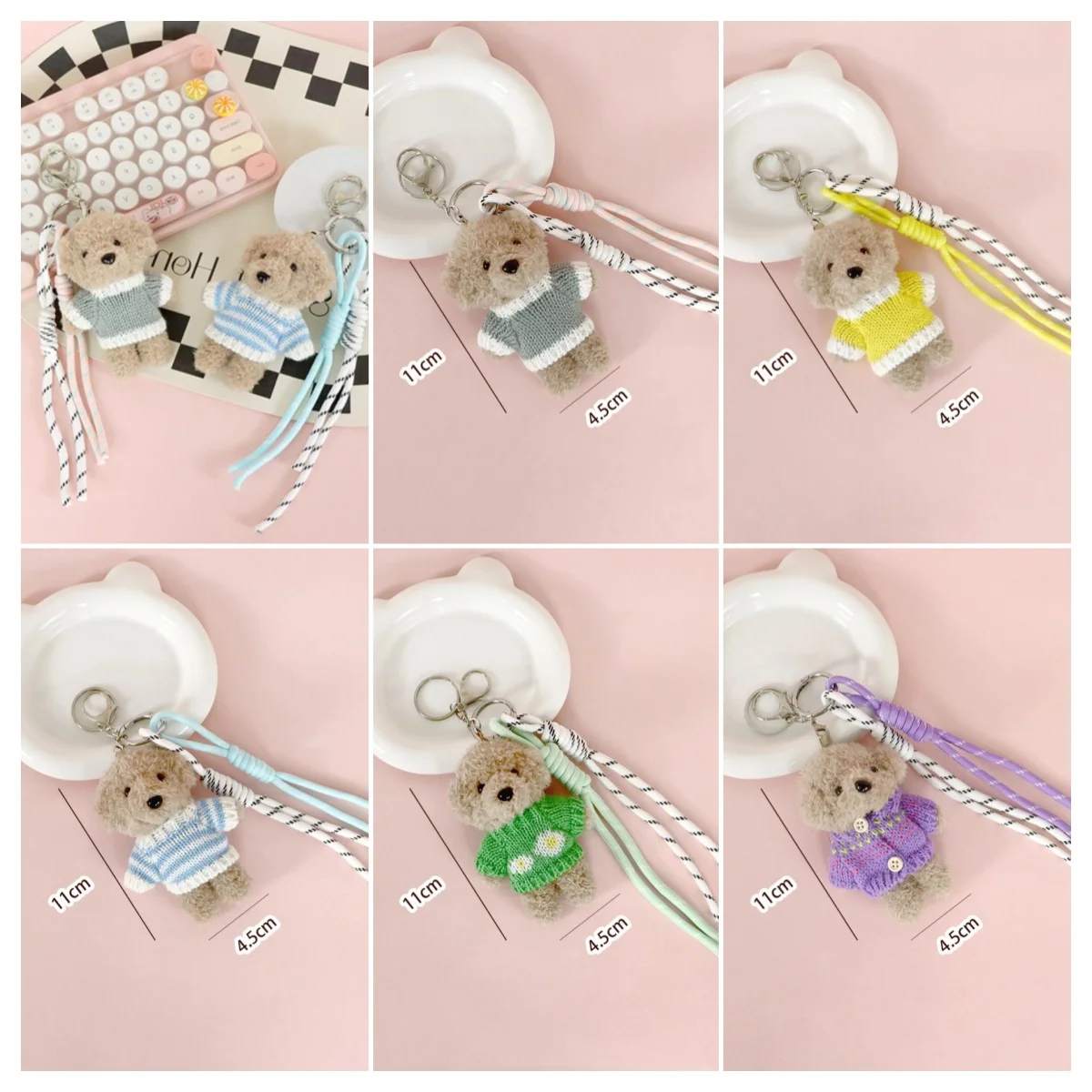 1 قطعة الدببة الضخمة قلادة Kawaii سلسلة مفاتيح سحرية مع حبل منسوج 11 سنتيمتر دمية على ظهره الديكور حقيبة الملحقات