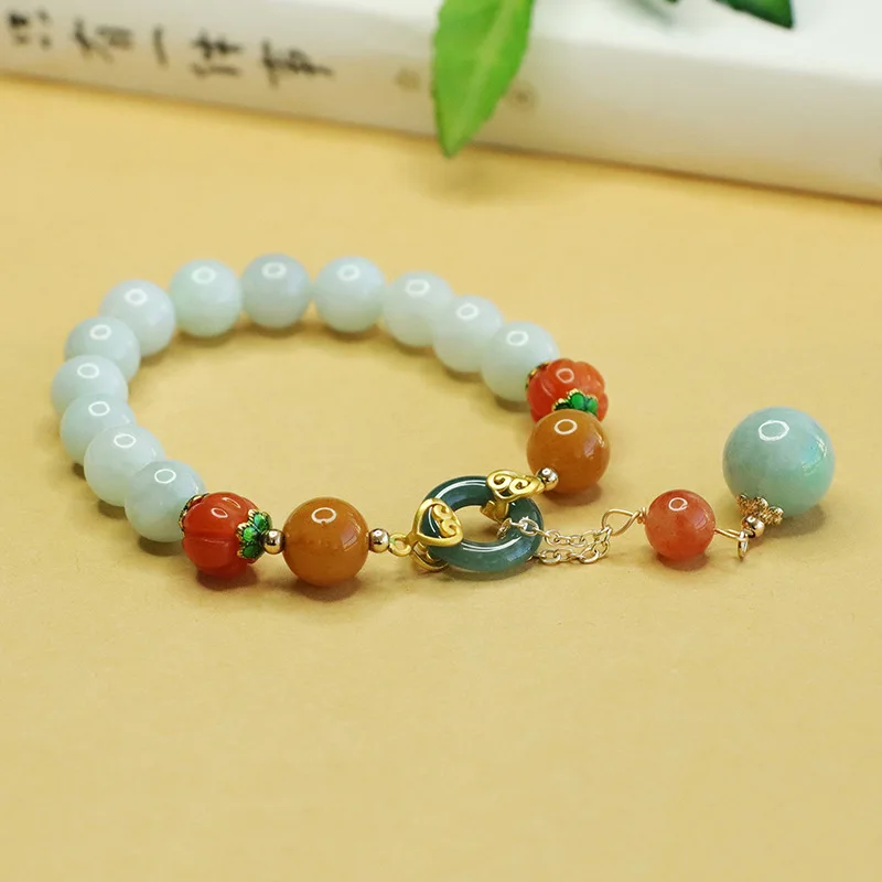 Natural jadeite bracelet blue water safety ring bracelet retro jewelry