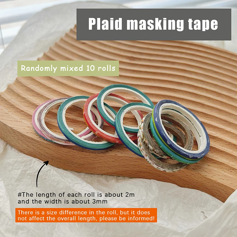 10 Rolls Professional Grade Masking Nail Art Tape Rolls Creative Striping Line Guide Tapes DIY Manicure Pattern Tools