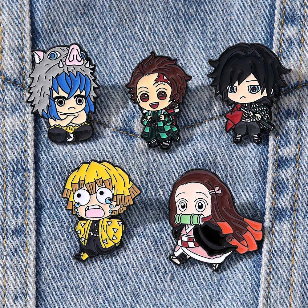 

5PCS Anime Demon Slayer peripheral badges cartoon characters metal brooches backpacks clothes accessories gifts ﻿