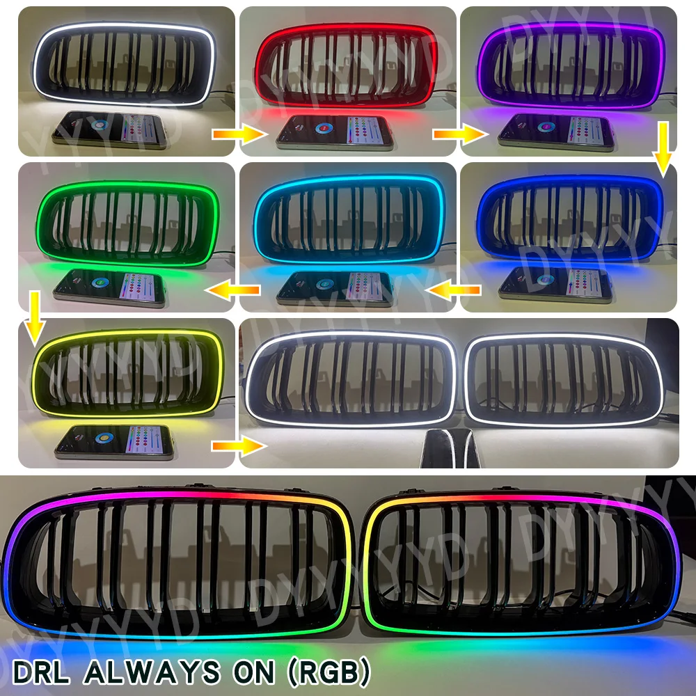 LED Light Grille For BMW 3 Series F30 F31 2012-2018 Car Front Bumper Racing Grille with RGB/White LED DRL Light Center Grill