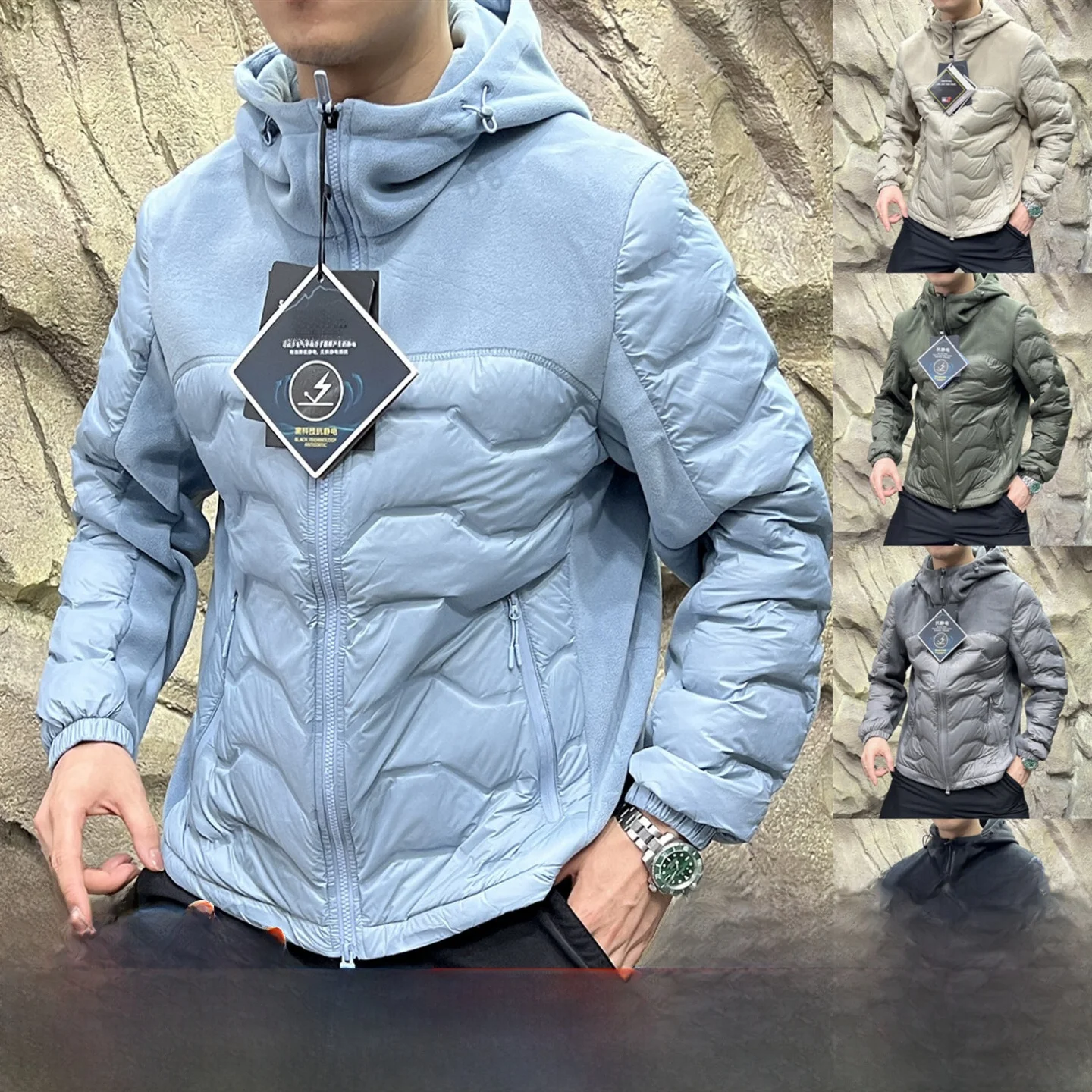 

Men's Lightweight down Jaet Waterproof Breathable Warmth Quilted Nylon Fiber Hooded Outdoor Sle Urban Casual Faion