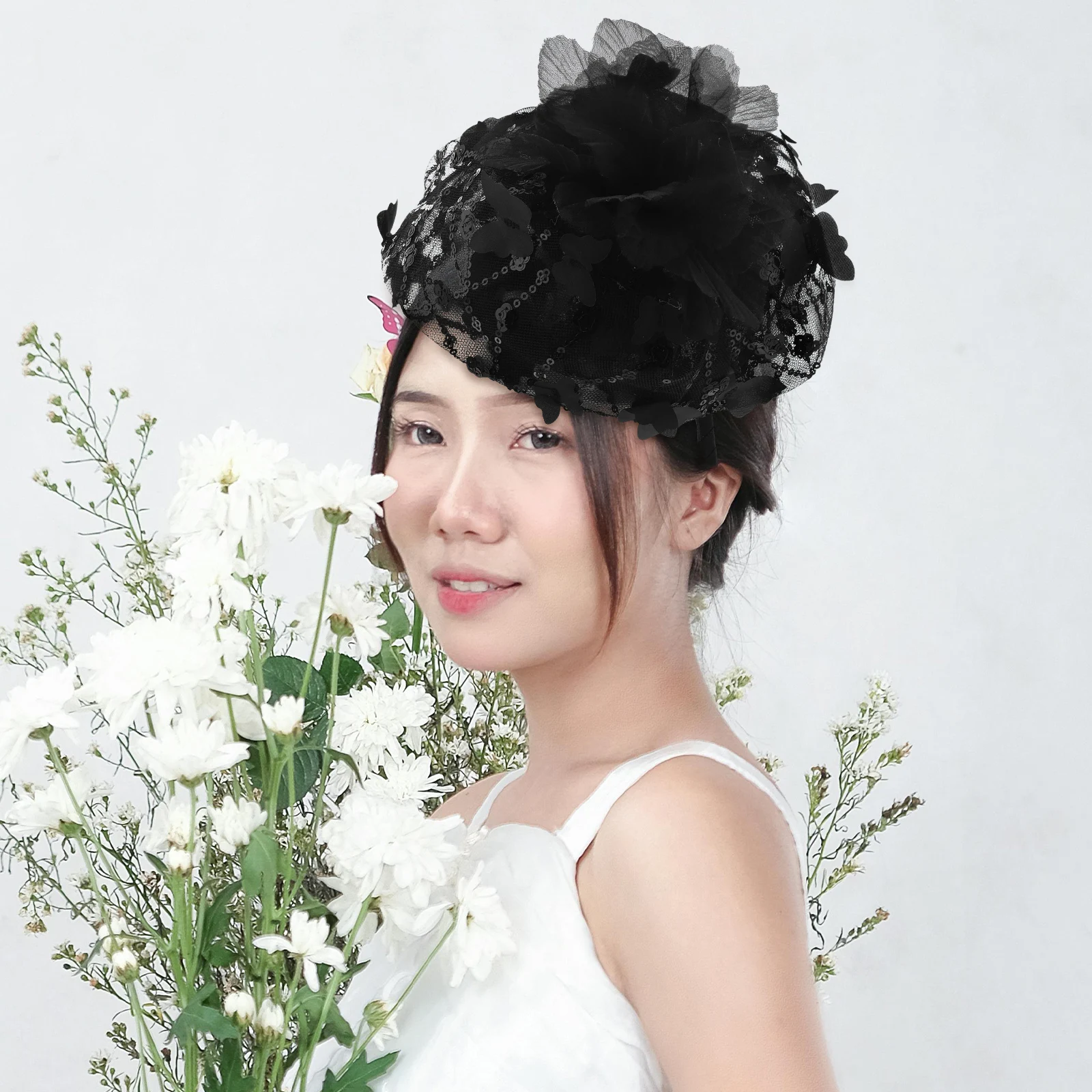 

Lace Mesh Half Hat Vintage Fascinator Hairband for Women Lightweight Plastic Banquet Headpiece Flower Design Multifunctional Use