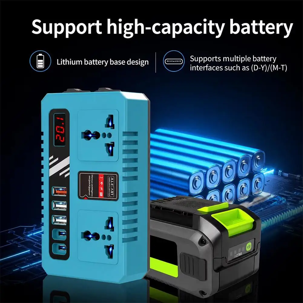 200W Portable Power Inverter DC18V to AC110-220V For Makita 18V Battery Outdoor Emergency Power Supply with USB & Flashlight