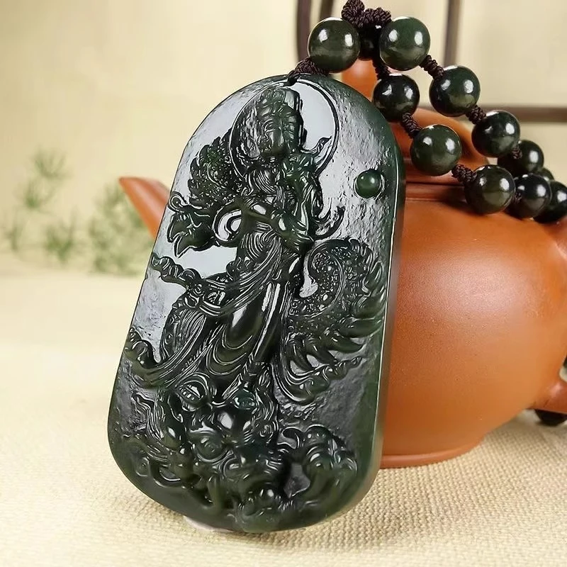 

Кулон Hotan Yulong Guanyin из зеленого нефрита, ожерелье с изображением Бодхисаттвы для мужчин и женщин
