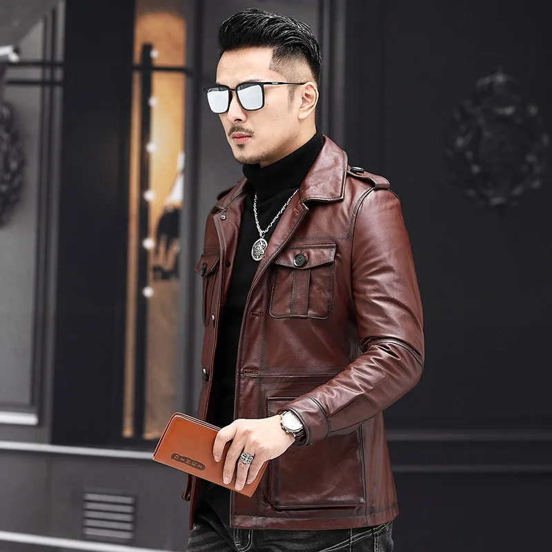 New autumn and winter men's genuine leather jackets, top layer cowhide jackets, business casual men's hunting wear and work wear