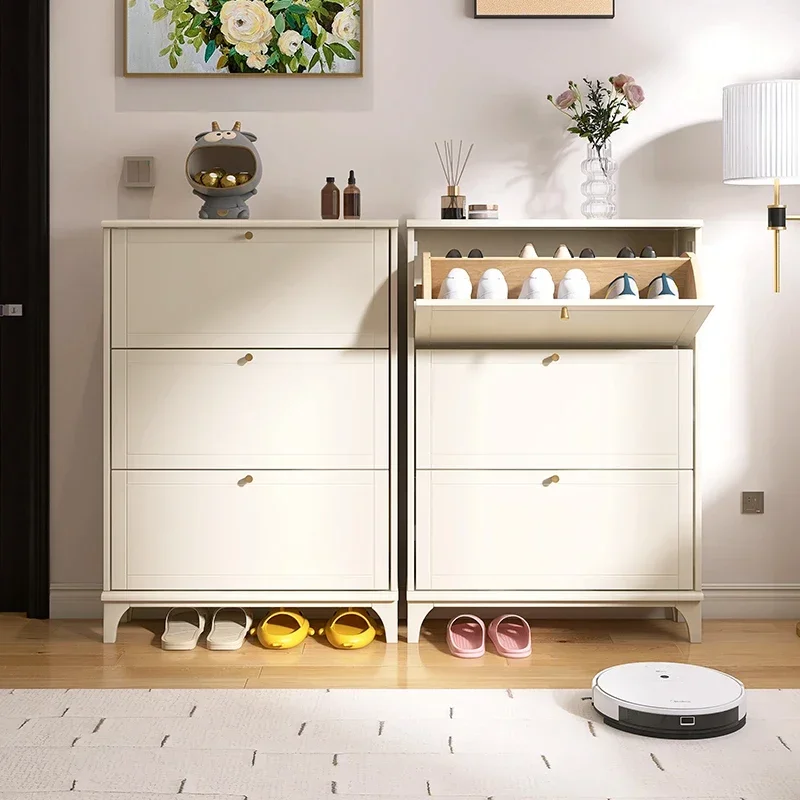 All solid wood shoe cabinet light luxury ultra-thin tipping bucket storage large capacity household door entrance cabinet