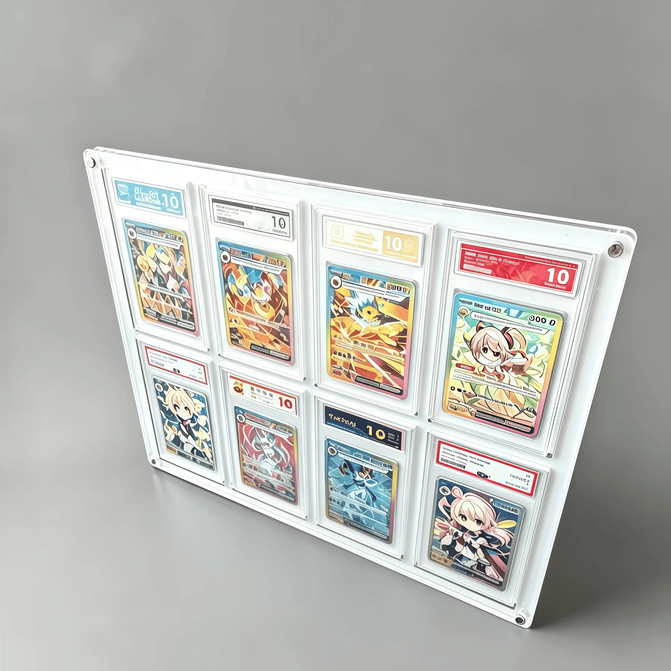 8-slot-white-acrylic-graded-card-stand-crystal-clear-edge-display-holder-fit-pokemon-yugioh-ptcg-rating-trading-cards
