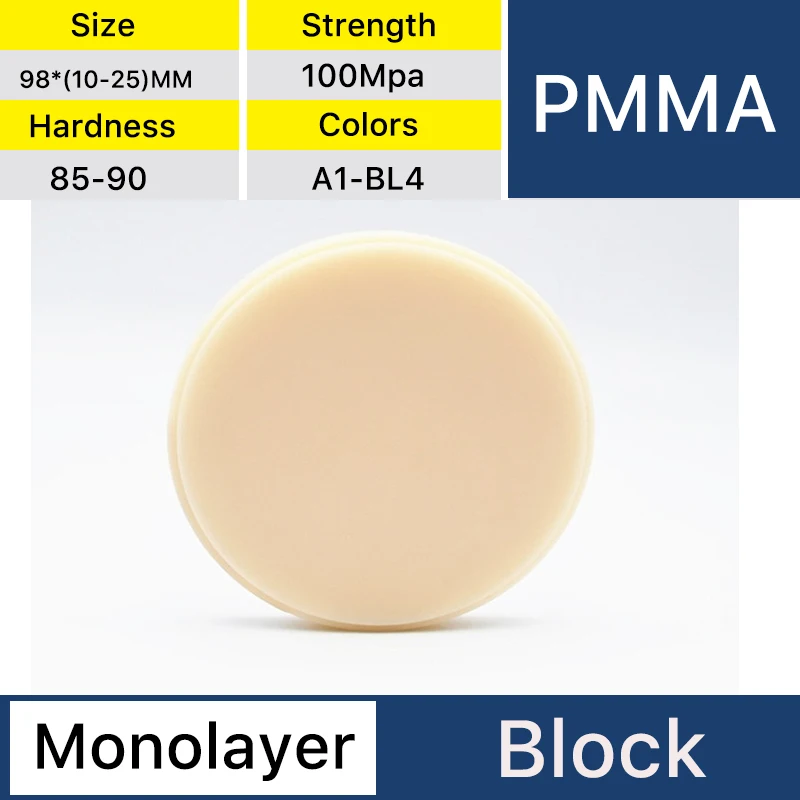 

XANGTECH Monolayer PMMA Discs Block 98*20mm (3pcs) for Dental Lab Materials