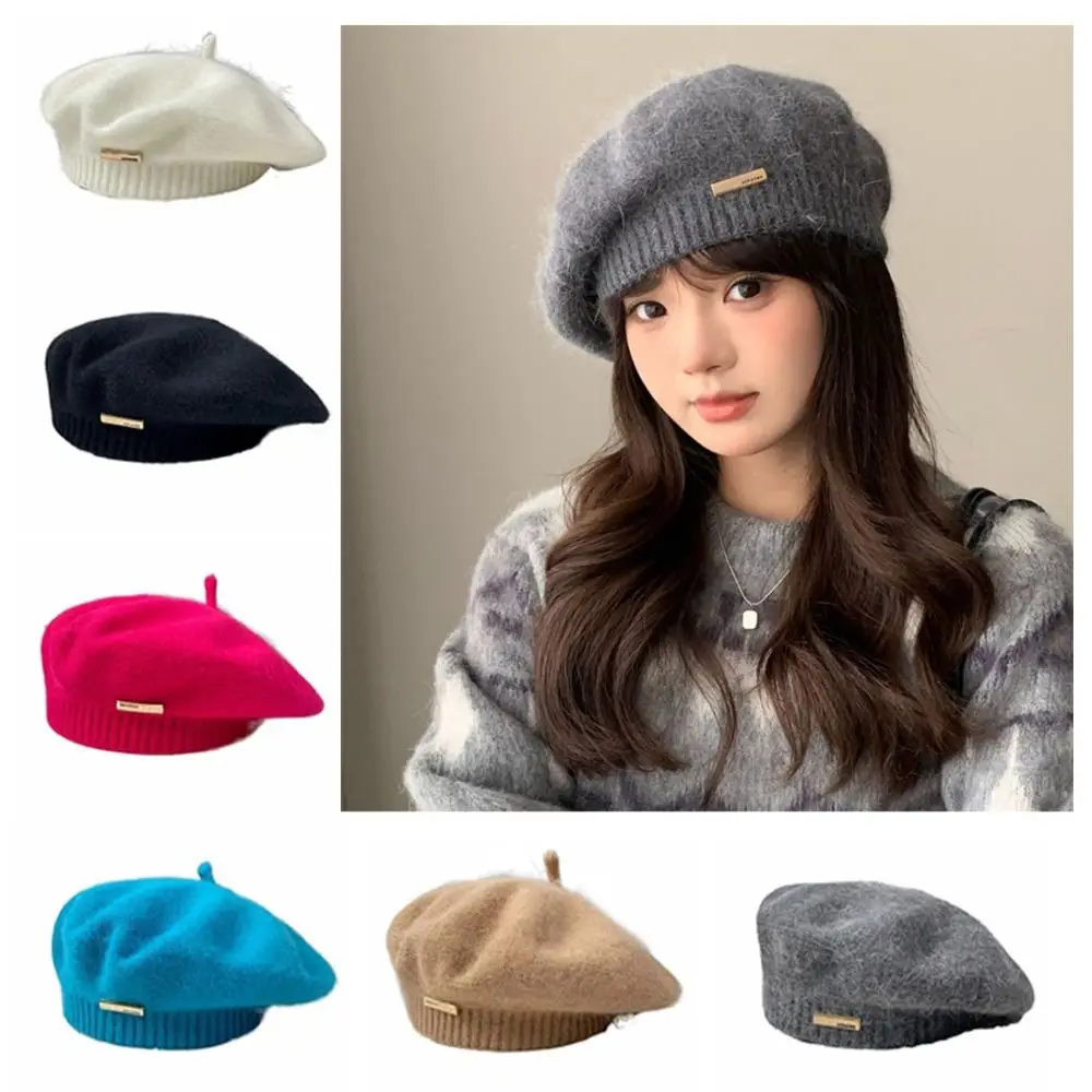 

Fashion Polyester Fibre Beret Vintage Solid Color Hat Warmth Breathable Cap Autumn