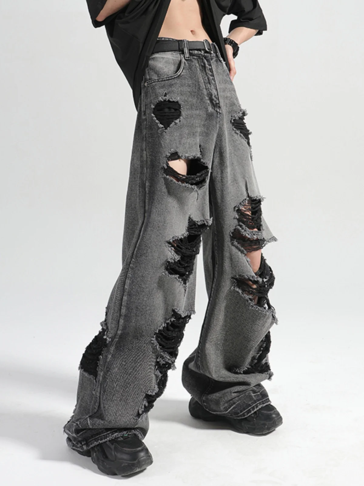 

American High Street Men's Jeans Spring Trend Loose Vintage Long Pants Straight Leg Floor-Length Trousers Casual Denim Jeans