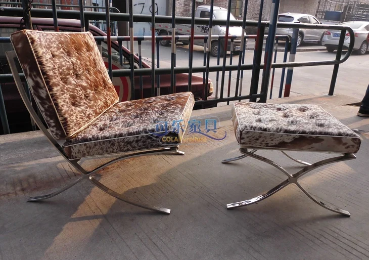 CL3001 unit+footstool - cow leather whole piece Barcelona chair fur cow leather sofa pedal