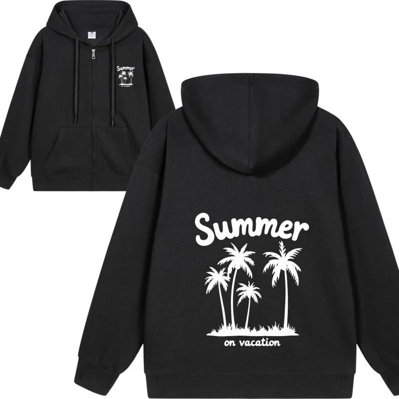 Men's Zip-Up Hoodie Summer Scene With Palm Trees 2025 New Style Casual Couples’ Style Casual and Loose