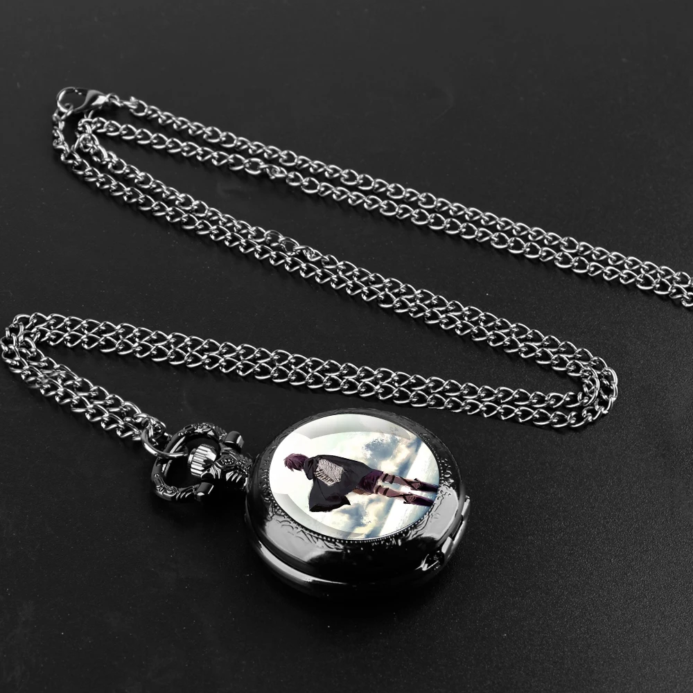 Attack on Titan Design Glass Dome Fashion Arabic Numerals Quartz Pocket Watch Necklace Pendant Clock Chain Mens Women Kids Gifts