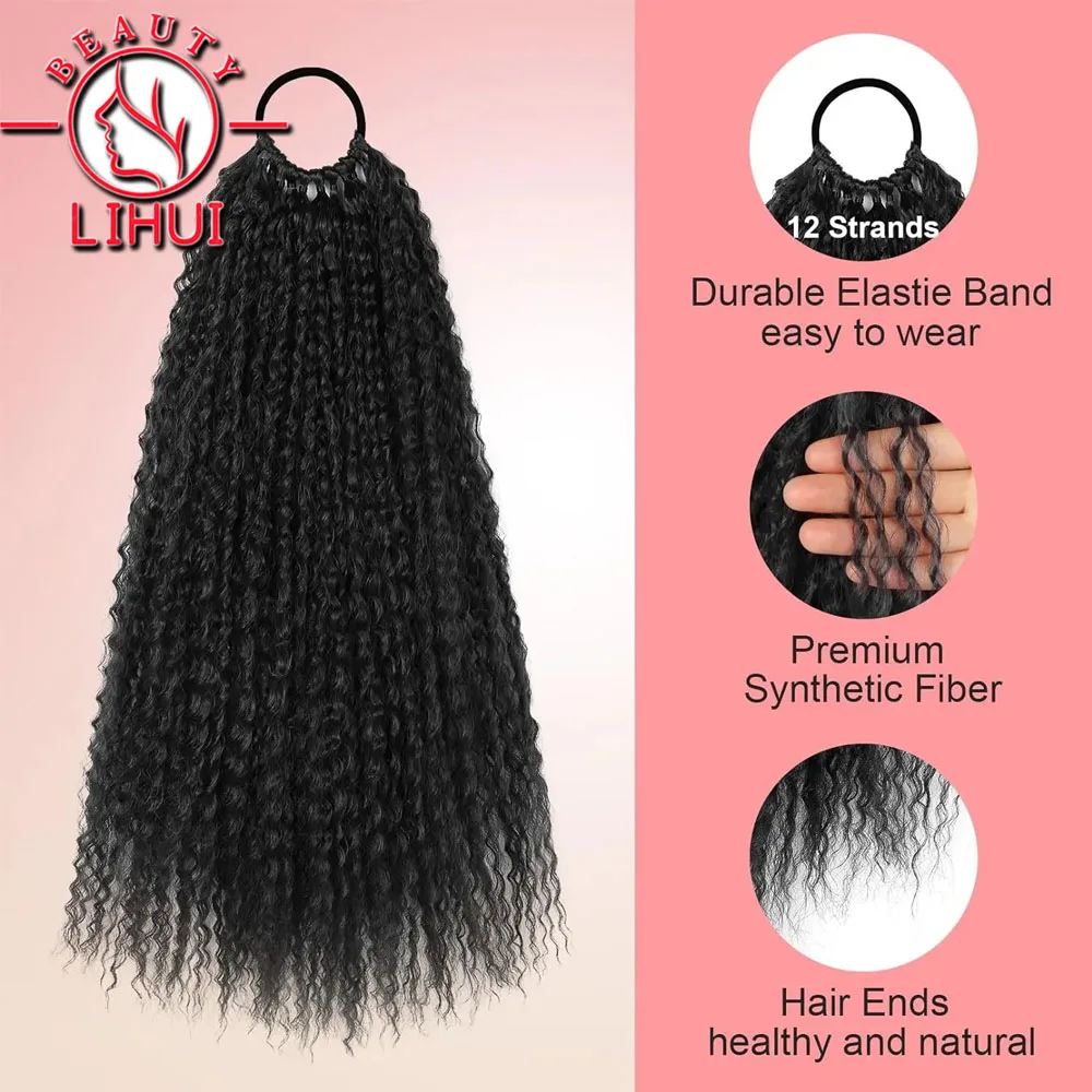 18 Inch Wrap Around Afro Kinky Curly Corn Wave Ponytail Extension Deep Wavy Clip in Hair Synthetic Braid Hair Band for Woman