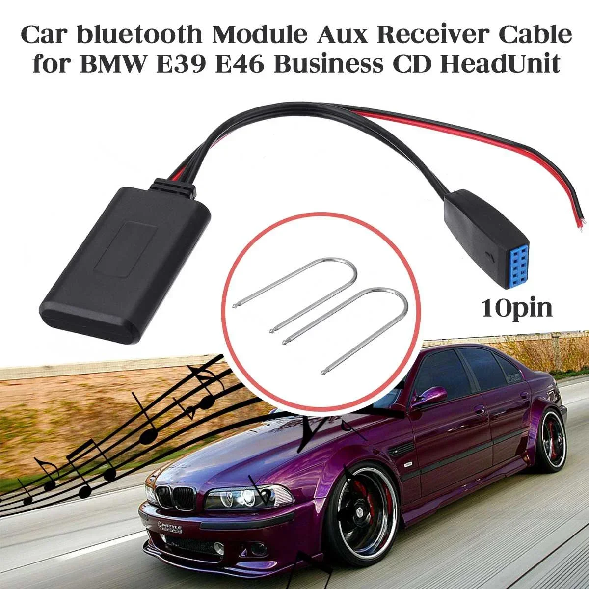 bluetooth 4.1 Module 10-pin Auxiliary Receiver Cable Adapter Audio Cable Car accessories For BMW E39 E46 business CD HeadUnit