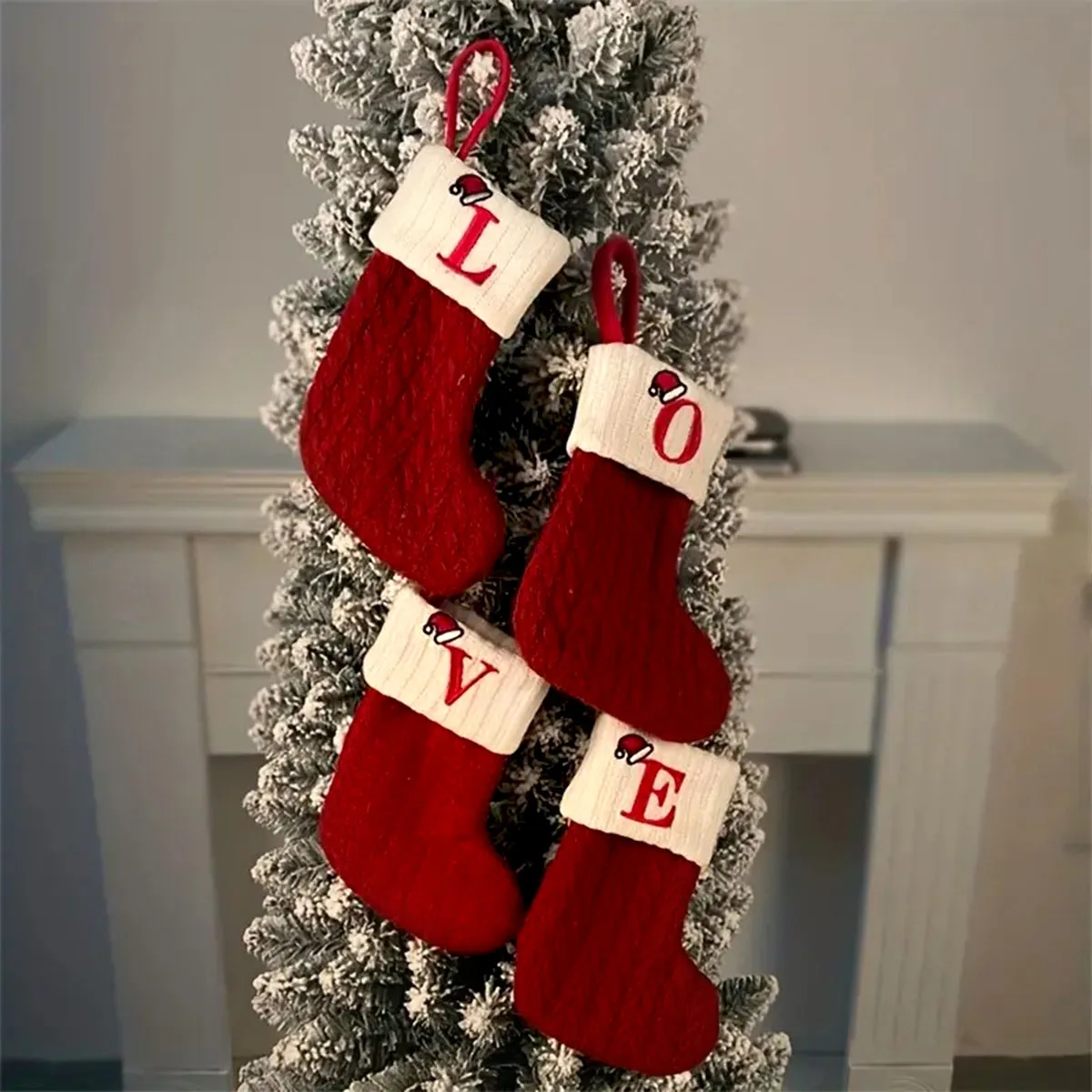 Christmas Letters Stocking Christmas Decor For Home 2024 Xmas Tree Pendant Red Gift Snowflake Socks Christmas Party Decors 2025
