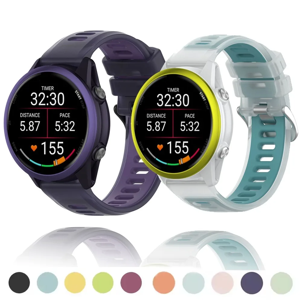 Silicone Strap for Garmin Forerunner 570 47mm 42mm/970/55 Sports Semi-Transparent Two-Tone Band for Vivoactive 6-5/Active 6 Belt
