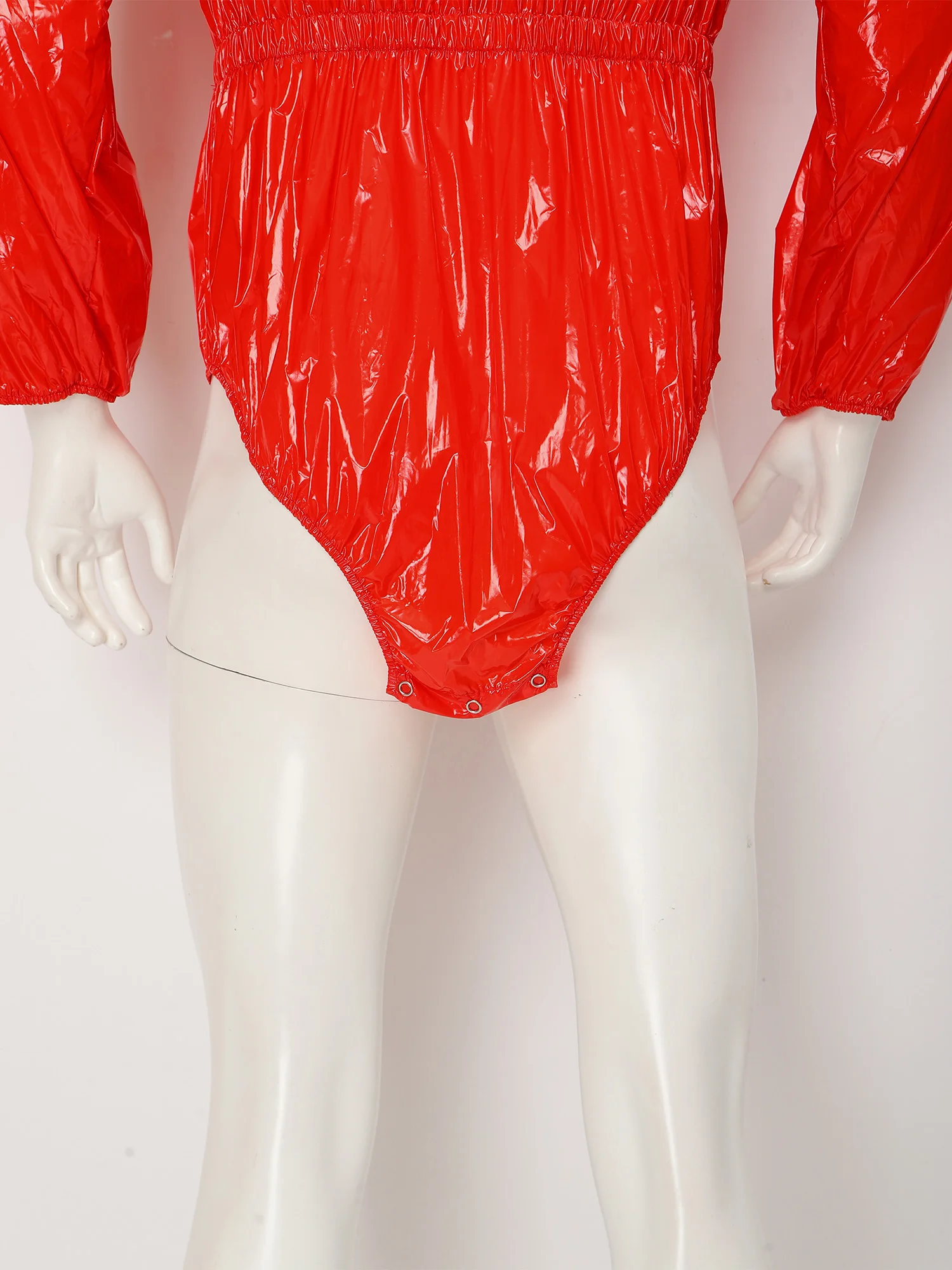 

Mens Waterproof Diaper Jumpsuit Round Neck Long Sleeve Elastic Elastic Buttoned Crotch High Cut Bodysuit Adaptive Clothing