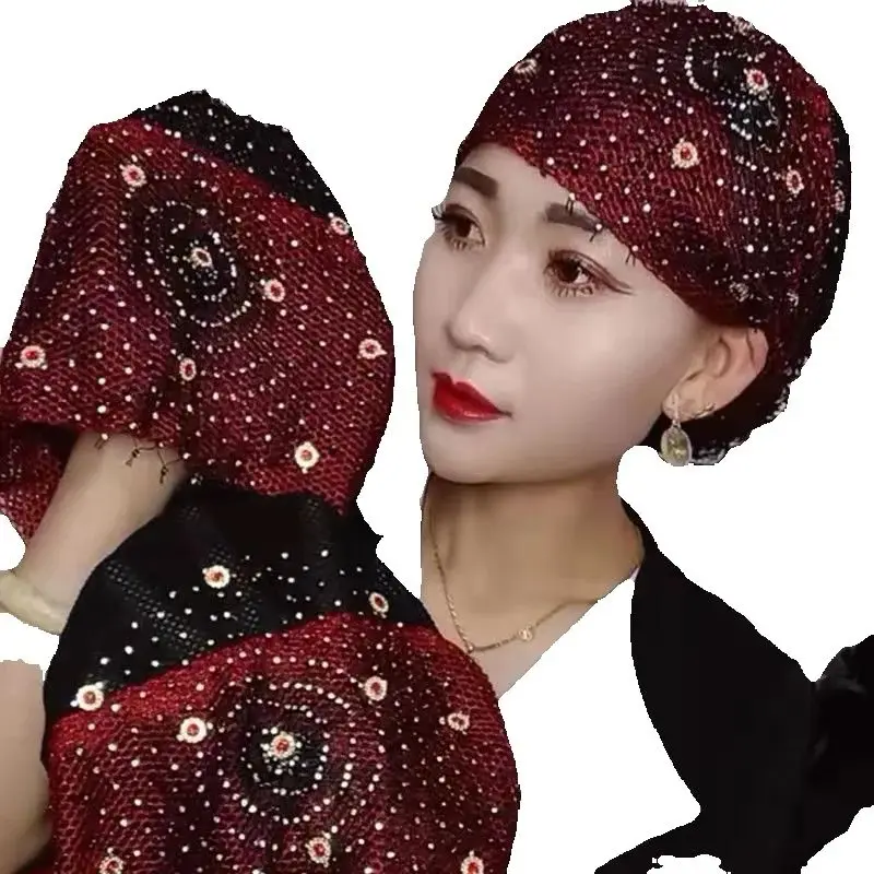

Rhinestone Underscarf Lace Flower Turban Beanies Bonnet Women Muslim Inner Hijab Hat Undercap Islamic Headscarf Hair Loss Wraps