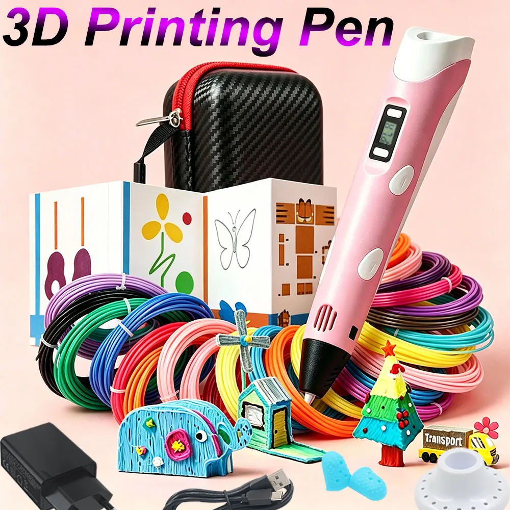 High Quality New 3D Pen for Children 3D Printing Pen with LCD Screen Power Adapter PLA Filament for Kids Christmas Birthday Gift