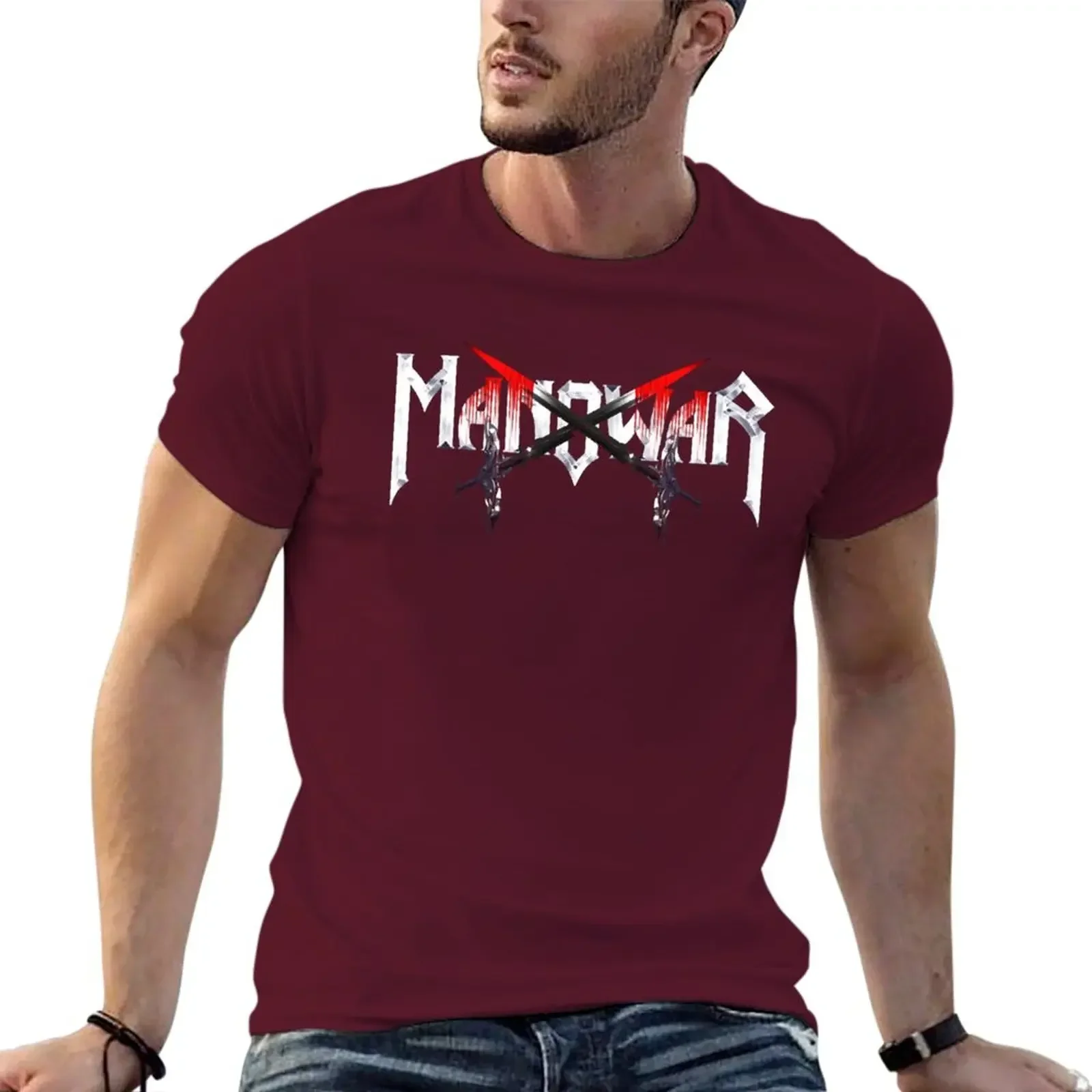 MANOWAR 티셔츠 카와이 의류 탑 오버 사이즈 티셔츠 남성 반팔 라운드 칼라 남성 디자이너 의류 탑 & 티셔츠의 새로운 제품