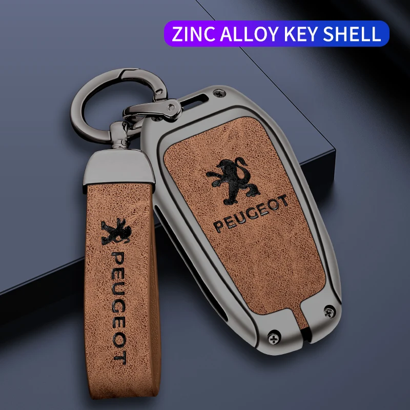 Zine Alloy Leather Car Smart Key Case Shell Cover Protector Fob per Peugeot 308 408 508 2008 3008 4008 5008 accessori portachiavi