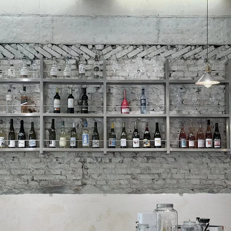 رف النبيذ المعلق على الحائط بار KTV مطعم الرياح الصناعية خزانة مشروبات جدارية رف عرض النبيذ المزخرف مخصص #4