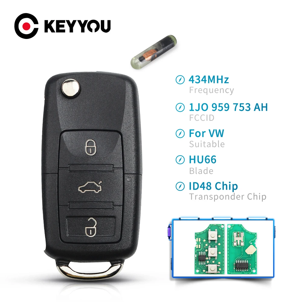 Keyewe 433mhz osłona klucza zdalnego obracana dla VW Golf Passat Polo Jetta Touran Bora Sharan 1 j0959753da 1 j0959753ah 1 k0959753g ID48